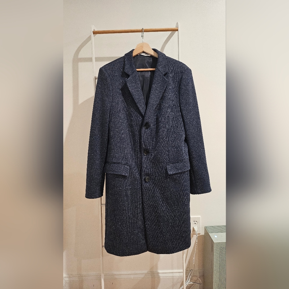 Zara Blue Knit Long Coat Medium